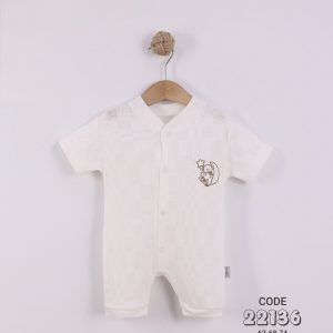 Teddy Bear on the Moon Pointelle Baby Short Sleeve Romper